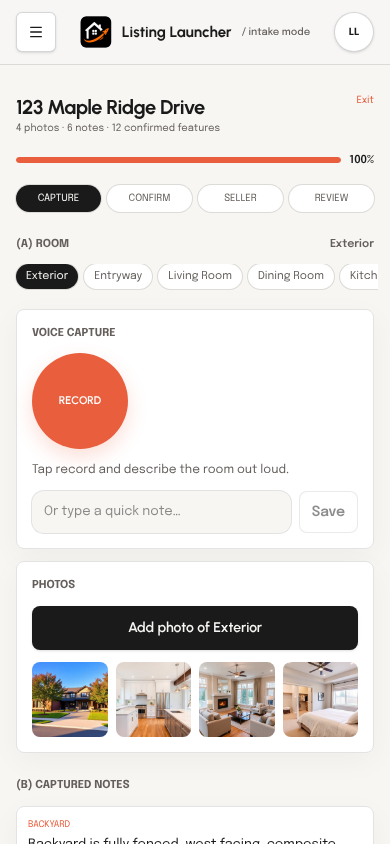 Listing Intake Mode on a mobile phone